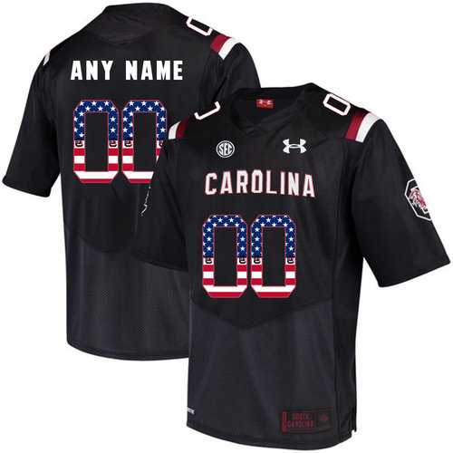 Mens South Carolina Gamecocks Black Customized USA Flag College Football Jersey